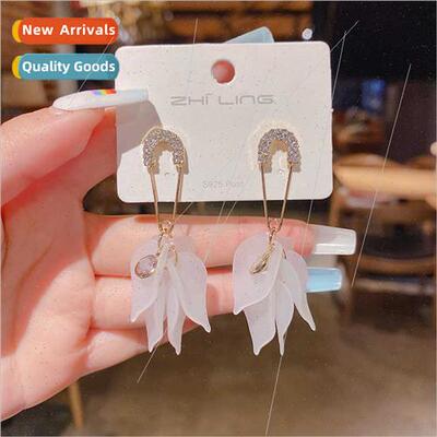 925 silver needle 2022 new tide Koreathrough whe petal tasse