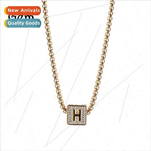 Hip Hop New 26 Alphabet Square Pendant Necklace Gold Plated