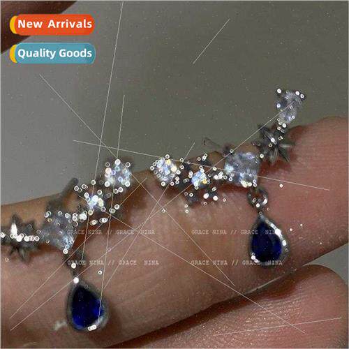 ght Blue. French Gentle Stars Blue Drop Earrings Necklace Cu