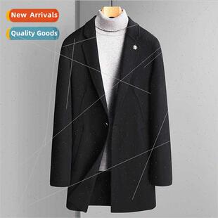 2023 cashmere coat men middle-aged tweed jacket winter knee-