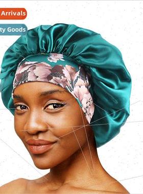Ethnic Printed Stchy Wide-Brimmed Satin Sleeping Cap Hair Ca