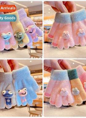 Winter new baby cute plush warm baby gloves children five fi