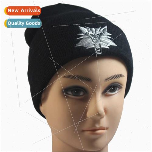 popular men women in fall winter warm wool cap wolf head emb