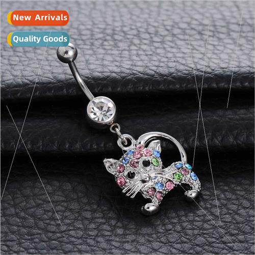 Alloy cat diamond pendant navel ring navel nail navel ring n