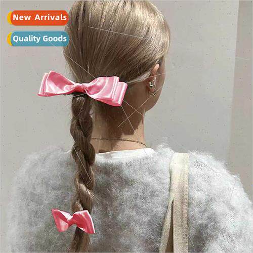 A pair pink double bow hair clips sweet girl Korean ins temp
