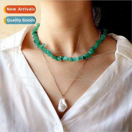 jewelry double necklace irregular crushed stone green dongli