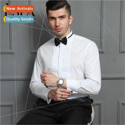 2024 New Tuxedo Standing Collar Wedding Dress Shirt Men Whe