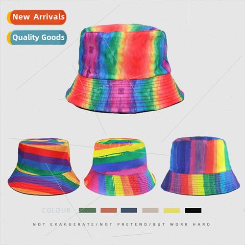 Reversible wearable rainbow colour blocking fisherman hat ve