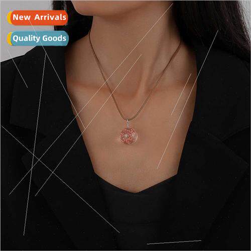 X527 Time Gemstone Dandelion Dried Flower Clear Ball Pendant