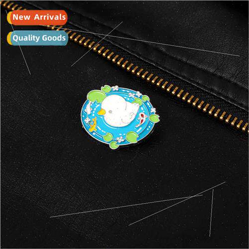 Cartoon Lotus Leaf Whe Goose Baking Lacquer Badge  Men Women
