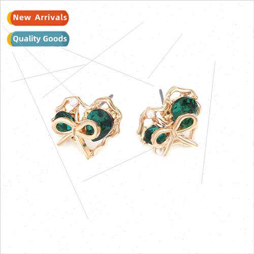 fashion retro niche alloy wh colored diamond heart-shaped ea