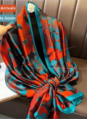 Spring summer new ginkgo biloba thin silk scarf satin large