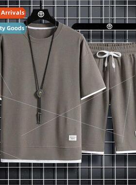 Waffle short-sleeved sports su men summer casual men shirt s