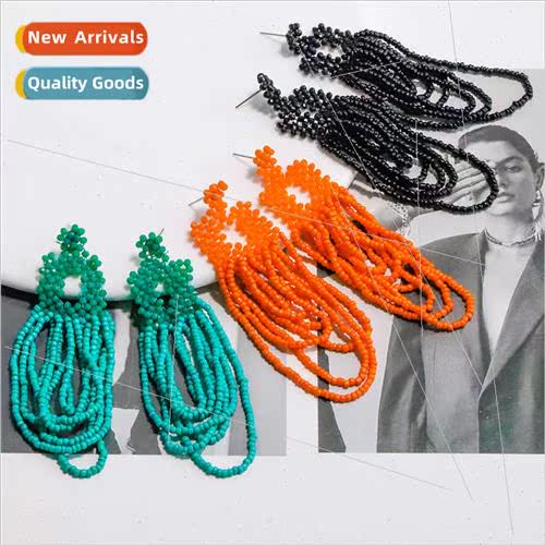 DIY handmade knting long tassel rice beads earrings female p
