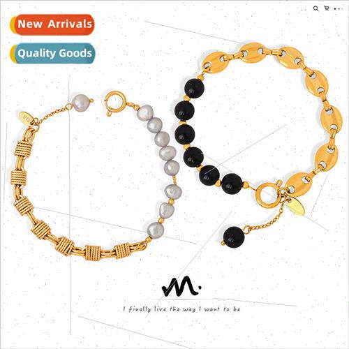Niche Men Brass Handmade Beaded Natural Stone Onyx Bracelet