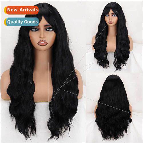 Black long water wave pattern chemical fiber mechanism wig h