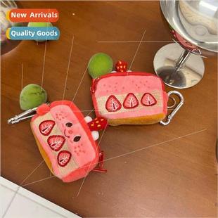 Ins girl heart pink strawberry cake coin purse plush earphon