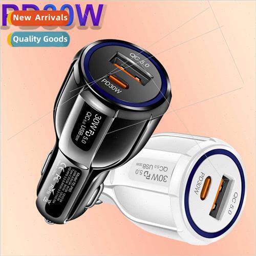 30W Dual ne QC5.0 USB+PD Fast Charger Cell Phone Car Charger