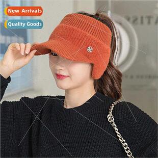 Winter knted hollow top wispy hat female windproriding wool