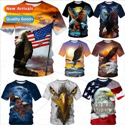 USA Flag Independence Day Eagle Lady berty Casual Short Slee