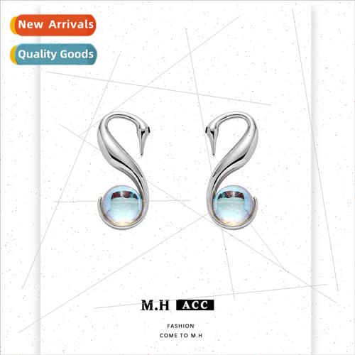 Moonstone swan earrings female delicate niche hundred wh fas