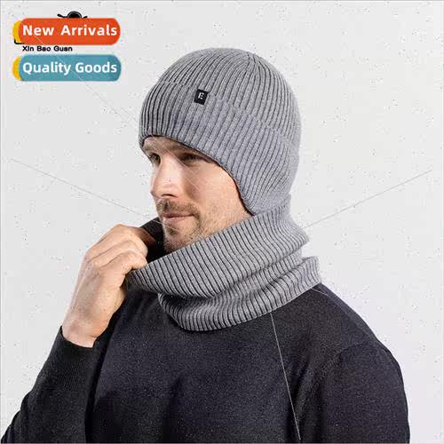9623 winter warm knted wool cap men padded hat scarf set out