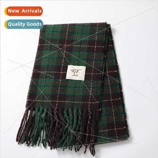 scarf girls Korean green ins plaid winter Thickened fall