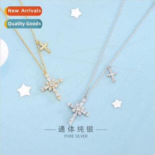 s925 silver wh zirconia cross necklace fashion collarbone ch