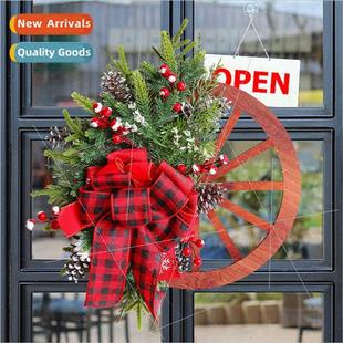Wreath 2023 Christmas Plaid Rustic Wheel Patio Bow