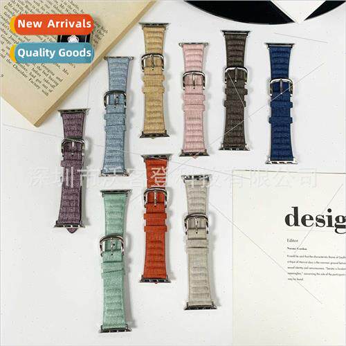 适用Apple Watch Slim Wave Leather Canvas Strap apple watch8/