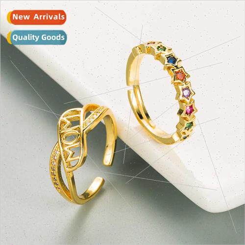 Europe copper plated 18K gold micro-set colored zirconia rin