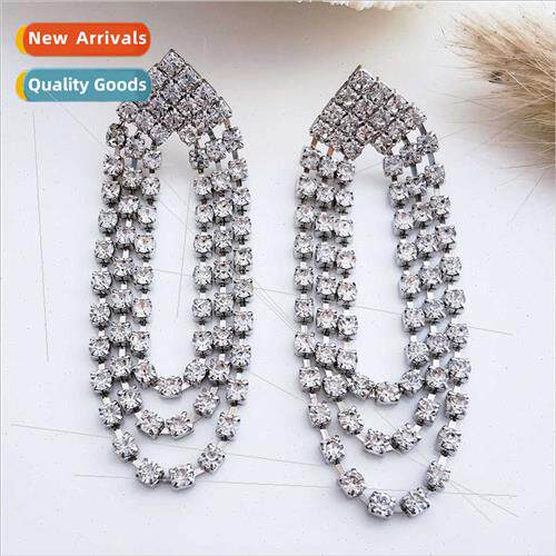 earrings French retro earrings claw chain full diamond rhine