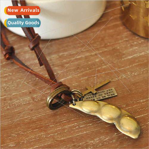 Creative vintage cowhide rope alloy lentil pendant sweater c