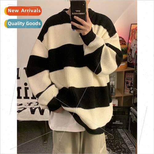 Autumn winter striped round neck sweater men winter new Japa