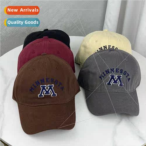 Korean  retro men letters embroidery big head around basebal