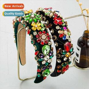 fashion Europe baroque Hair sponge new rhinestone wide bands
