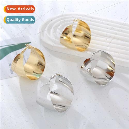 Europe curved glossy alloy stainless steel earrings simple h