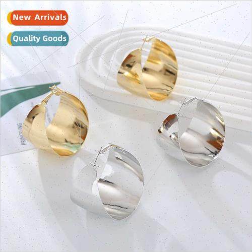 Europe curved glossy alloy stainless steel earrings simple h