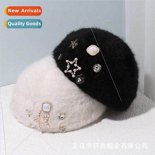 Women group wind shiny rhinestone beret children pure rabb h