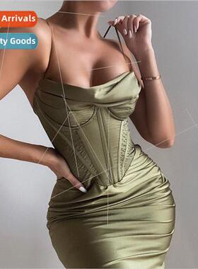 High Satin Bodycon Dress Women Party Dress 2022 New Year Dre