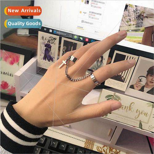 Korea ins bungee chain cross combination ring punk hip hop o