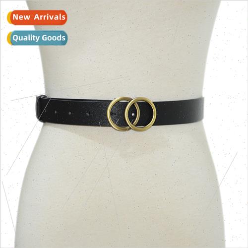 Women retro double round imation leather belt new simple fas