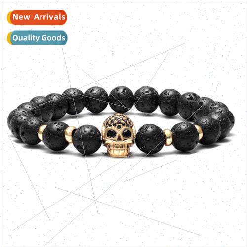 New charm lava stone men bracelet copper micro zirconia skul