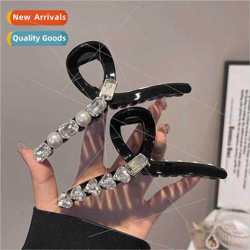 Rhinestone love pearl hair clip female back head plate hair