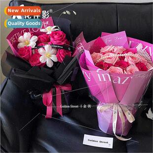 pink color simple bouquet red flower wrapping paper kraft pa