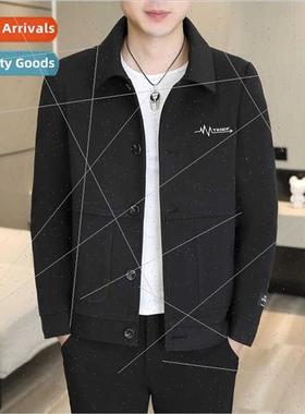 Autumn winter lapel jacket men Korean  Slim plump handsome l