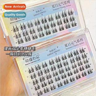 Double Tip Natural Wide Thic Eyelashes Stem False Lazy Wheat