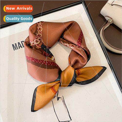 2023 new silk small square scarf milk tea color chain terms