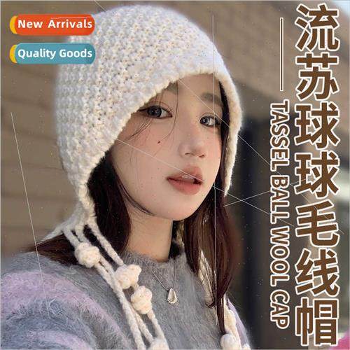 Autumn winter rainbow color striped ear protection woolen ca