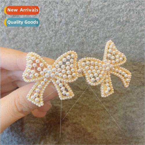Faux pearl bow hair clip Korean ins side clip hair card eleg